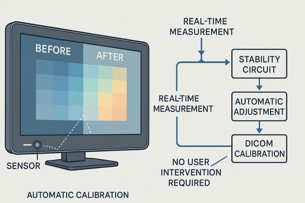 Diagram showing a monitor's internal sensor measuring the screen and providing real-time feedback