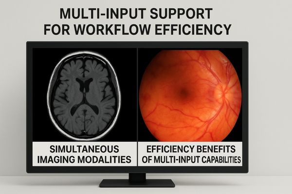 A single large screen showing images from two different sources side-by-side