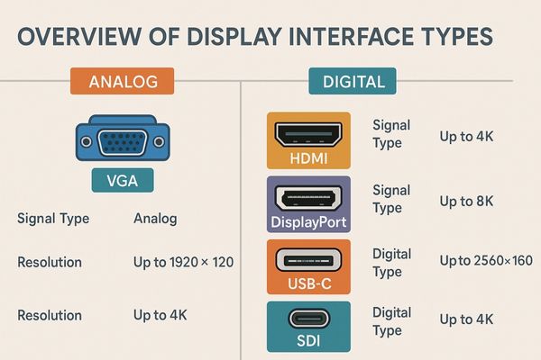 A chart showing different types of display connectors