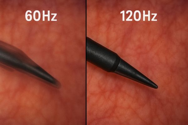 A side-by-side visual comparison of motion blur on a 60Hz screen versus the clarity of a 120Hz screen