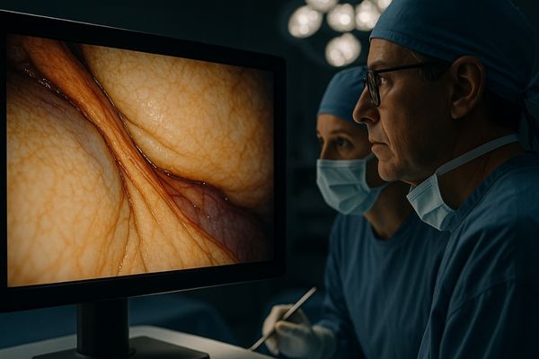 Surgeons observing subtle tissue variations on a high-contrast display