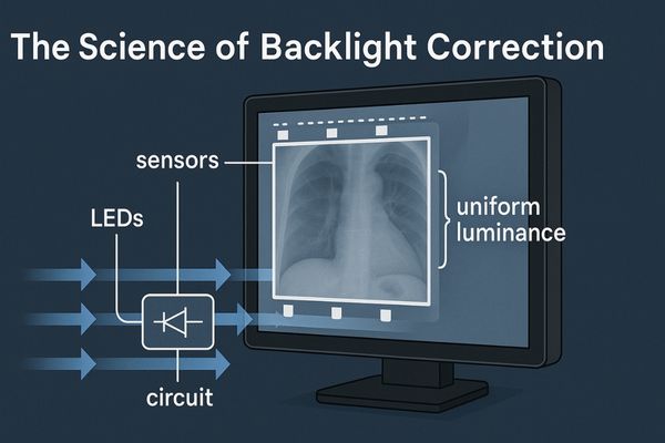A graphic illustrating backlight correction technology inside a medical display