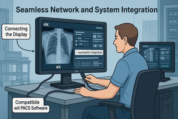 An IT technician easily integrating a new medical display into a hospital's PACS network