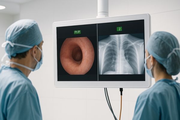 Surgical monitor showing a clean Picture-by-Picture layout of two video sources with no visible external boxes