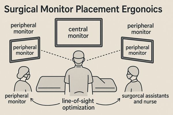 A diagram showing optimal monitor placement for a surgical team