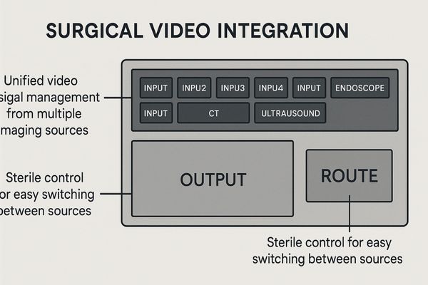 A control panel for a surgical video routing system