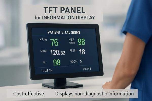 A basic TFT display at a nurse's station showing patient vital signs