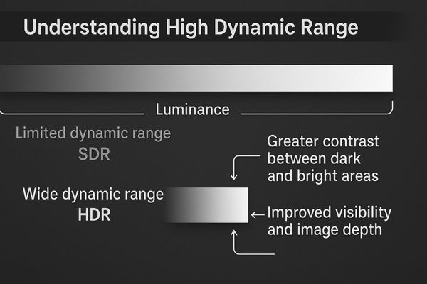 An illustration showing the limited dynamic range of SDR compared to the wide range of HDR