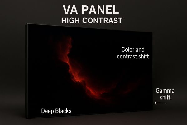 A VA panel display showing deep blacks but with a visible color shift at the edge