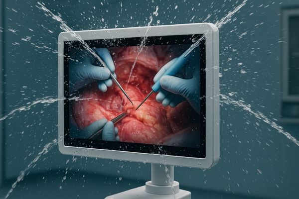 Surgical monitor with water droplets splashing from different angles