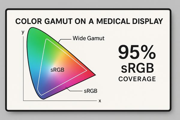 A color gamut chart showing wide coverage on a medical display