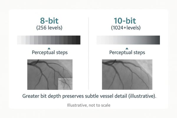 Diagram illustrating the superior detail of 10-bit vs 8-bit grayscale