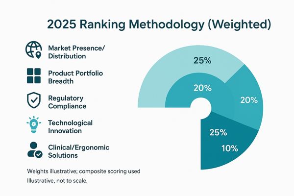 An infographic illustrating the different criteria used for the ranking, with icons for market share, product variety, compliance, and innovation