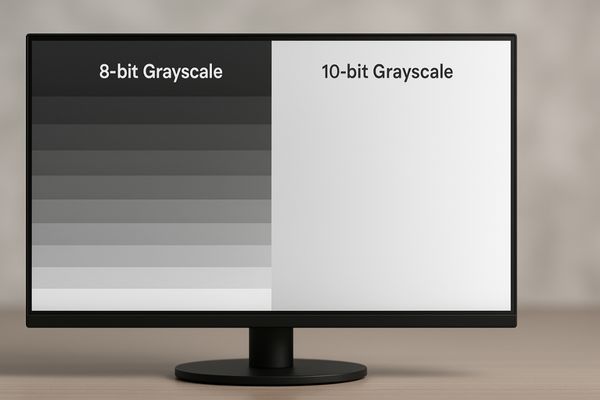 Comparison of 8-bit and 10-bit grayscale gradients