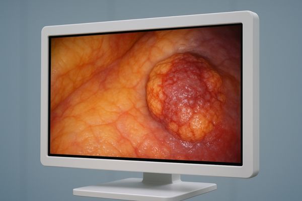 A display showing vibrant, realistic colors of different tissue types, clearly distinguishing healthy tissue from a lesion
