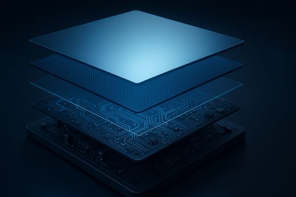 An abstract image showing the layers of a modern display panel, highlighting the technology inside