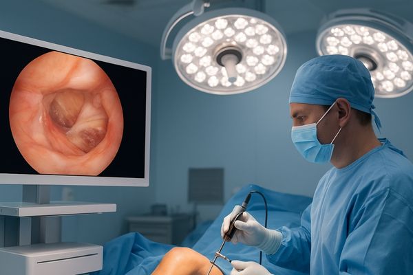 Arthroscopic knee surgery on MS321PB 31.5-inch 4K surgical monitor