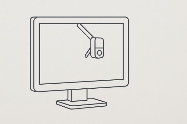 A diagram showing a small robotic arm (front sensor) swinging out from the bezel to calibrate the screen