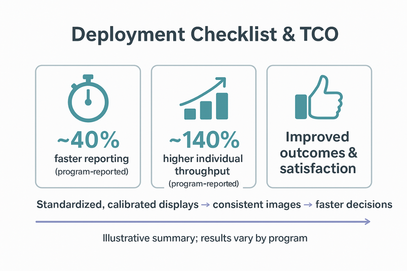 An infographic summarizing key performance improvements: faster reporting, higher throughput, better patient outcomes
