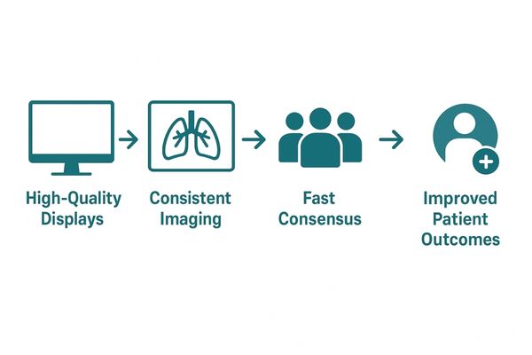 Flowchart showing how display quality leads to faster consensus and better patient outcomes