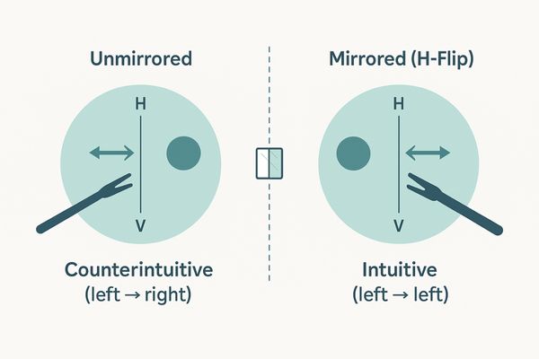 Diagram showing an unmirrored vs. mirrored surgical view
