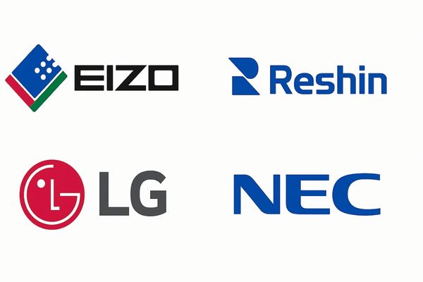 A collage of logos from EIZO, Sony, LG, and NEC representing the diverse competitive field