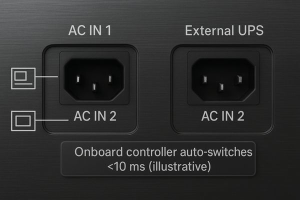 Close-up of a monitor's back panel showing two distinct AC input ports