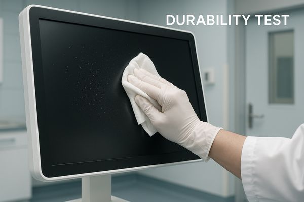 A screen being wiped vigorously with a disinfectant cloth