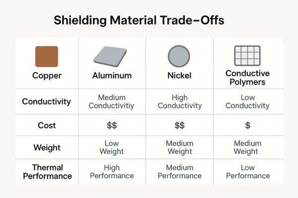 Comparison of different EMI shielding materials on a chart