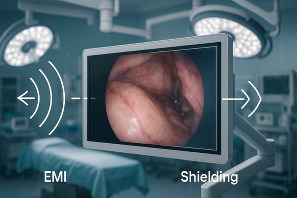 Electromagnetic waves interfering with a medical display in an operating room