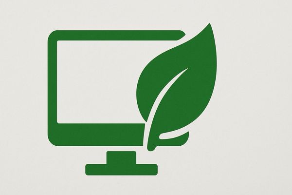 An icon showing a green leaf combined with a monitor symbol, representing energy-efficient display technology