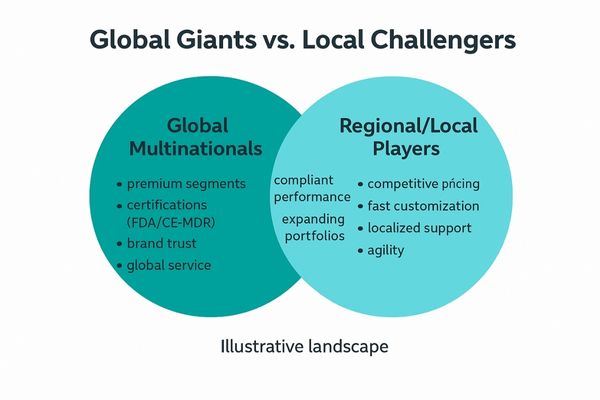 A Venn diagram showing the overlapping and distinct strengths of global multinational manufacturers versus regional/local players