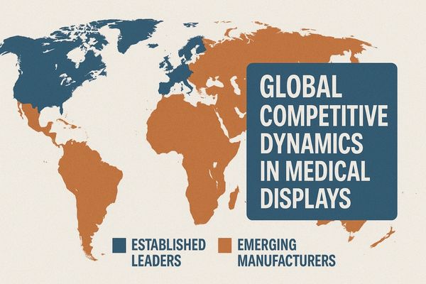 A world map with distinct zones showing the influence of established and emerging market players