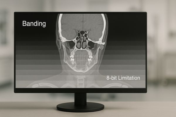 Image of a medical scan showing distinct banding artifacts on an 8-bit screen