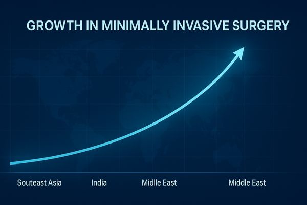 A graphic showing a rising line graph indicating the increasing number of minimally invasive procedures worldwide