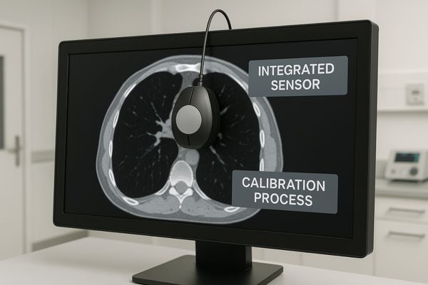 A calibration sensor placed on a medical display screen