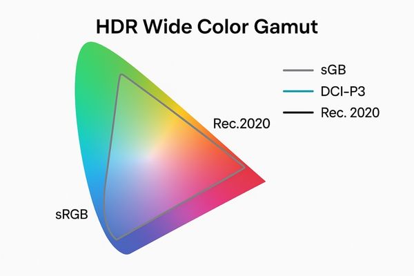 A color gamut chart comparing sRGB, DCI-P3, and Rec.2020