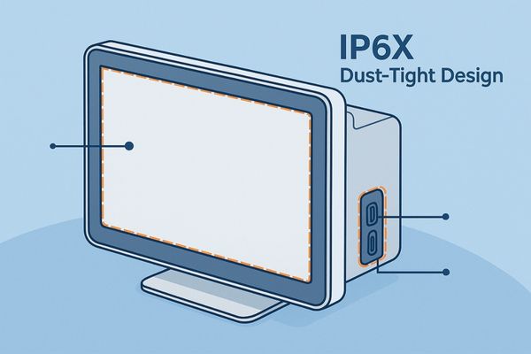 A monitor with seals highlighted to show its dust-tight construction