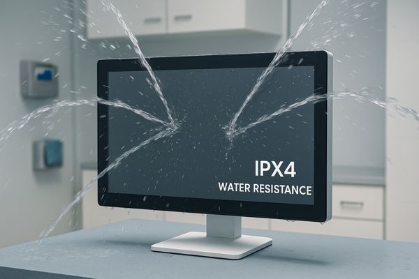 A medical display withstanding water splashing from multiple angles