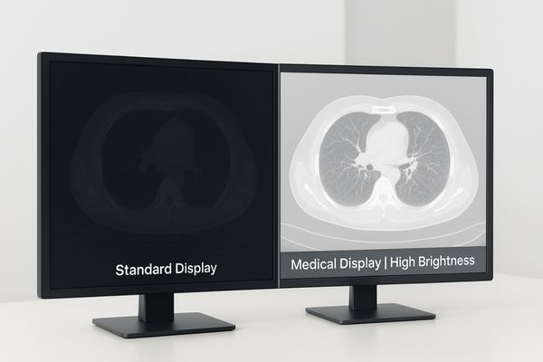 Image comparing lesion visibility on a high-brightness medical display vs. a standard display