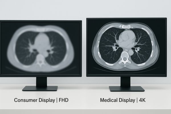Side-by-side comparison of a lung CT on a consumer vs. a high-resolution medical monitor