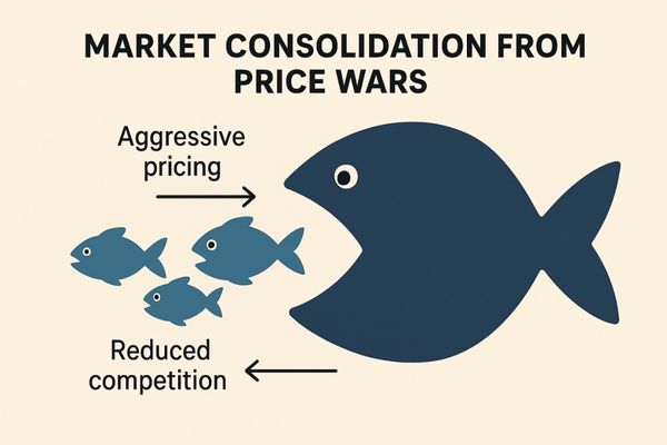 A graphic of a large fish swallowing smaller fish, symbolizing market consolidation