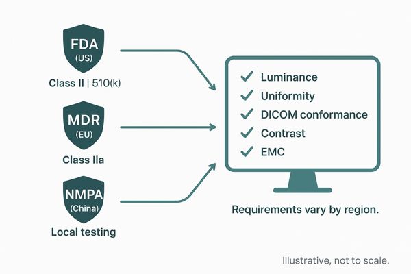 An image showing logos of regulatory bodies like the FDA, CE (for MDR), and NMPA