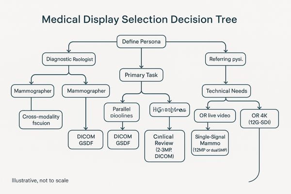 A flowchart or decision tree guiding a user through the selection process based on modality, task, and budget.