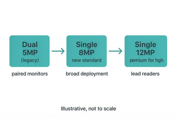 A flowchart illustrating a sensible upgrade path, starting with dual 5MP, progressing to a single 8MP as the new standard, with 12MP as the premium option.