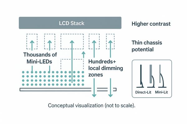 Illustration of a Mini-LED backlight with numerous local dimming zones