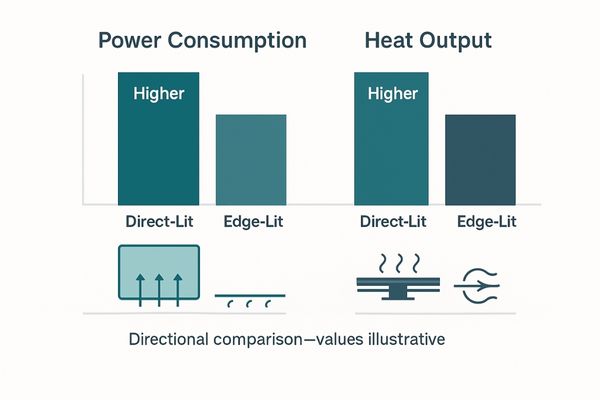 Graph comparing power consumption and heat output of different backlight types