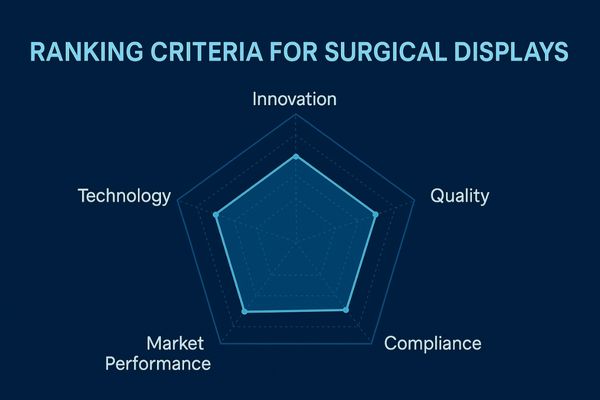 A radar chart illustrating the multi-dimensional evaluation criteria for medical display manufacturers