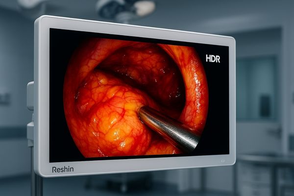 An advanced Reshin surgical monitor displaying a clear HDR image