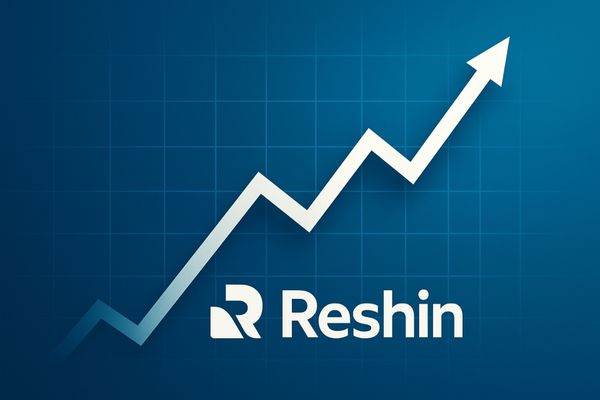 A graphic showing a rapidly ascending line chart with the Reshin logo, symbolizing growth and potential
